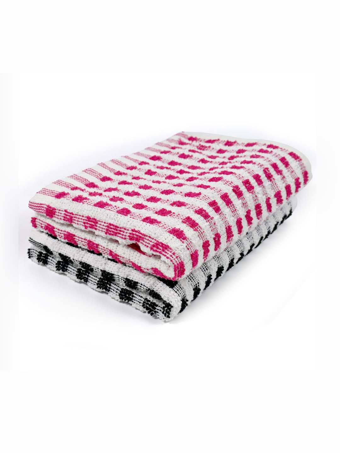 PRAKARTIK Pink & Black 2 Pieces Striped Pure Cotton KitchenTowels