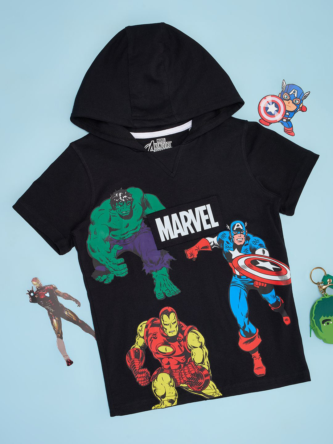Pantaloons Junior Boys Avengers Hooded Applique Cotton Casual T-shirt