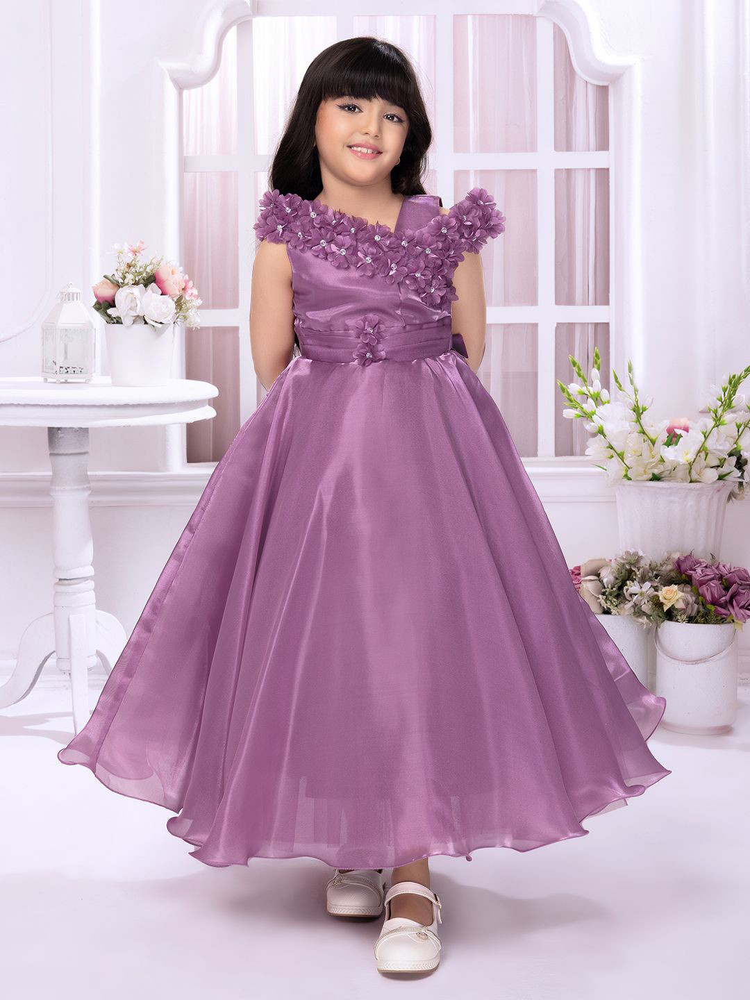 Tiny Kingdom Girls Self Design Gown Maxi Dress