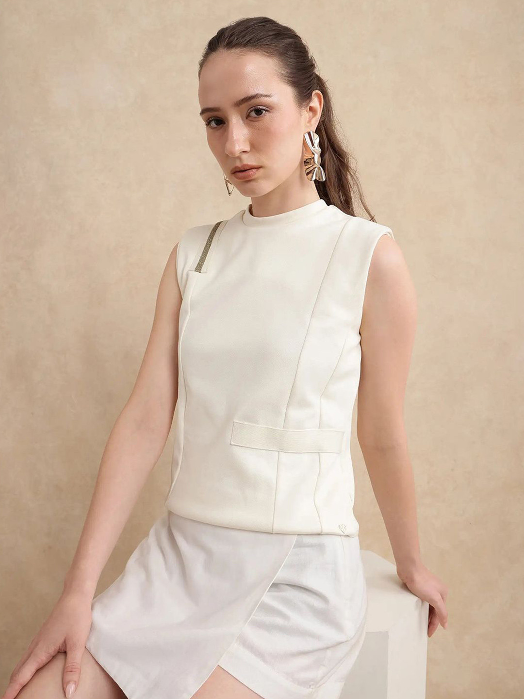 RAREISM AYTAT Women High Neck Sleeveless Cotton Top