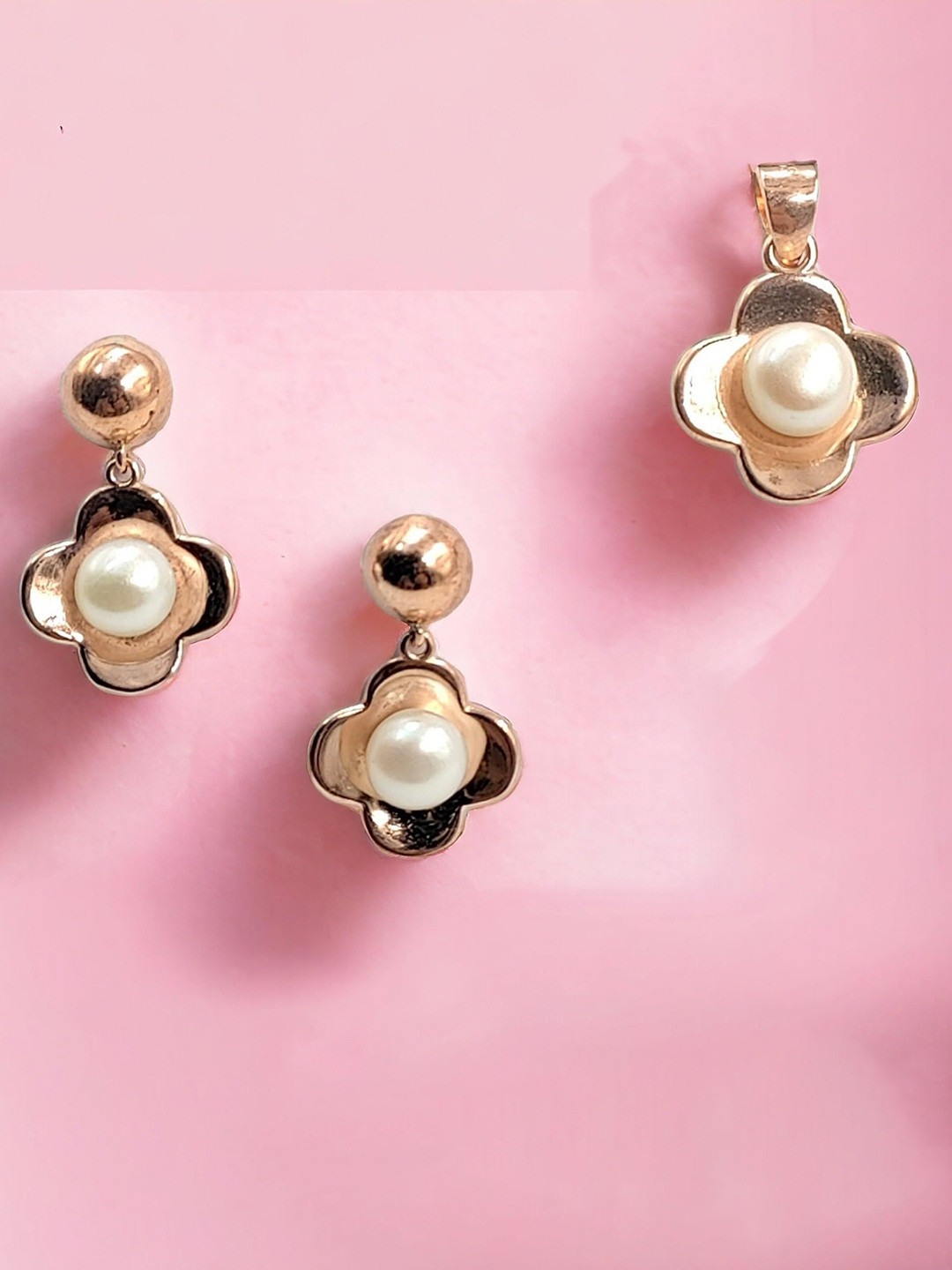 AMONROO 925 Sterling Silver Rhodium-Plated Pearls Beaded Pendant and Earrings