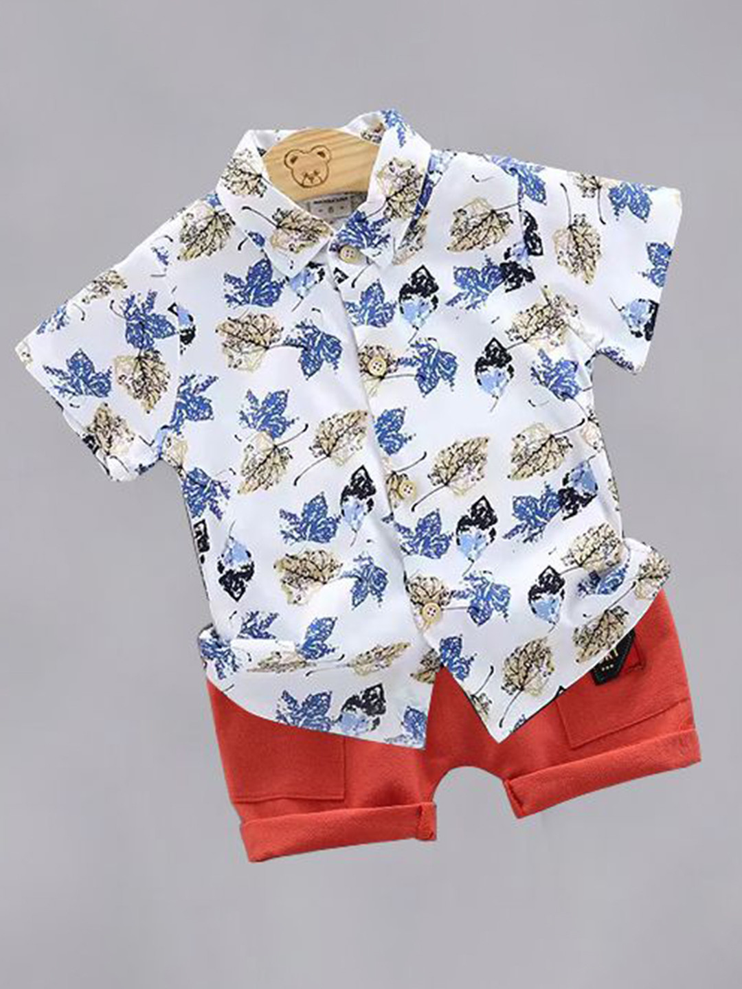DANGAR Kids Printed Mandarin Collar Shirt with Shorts