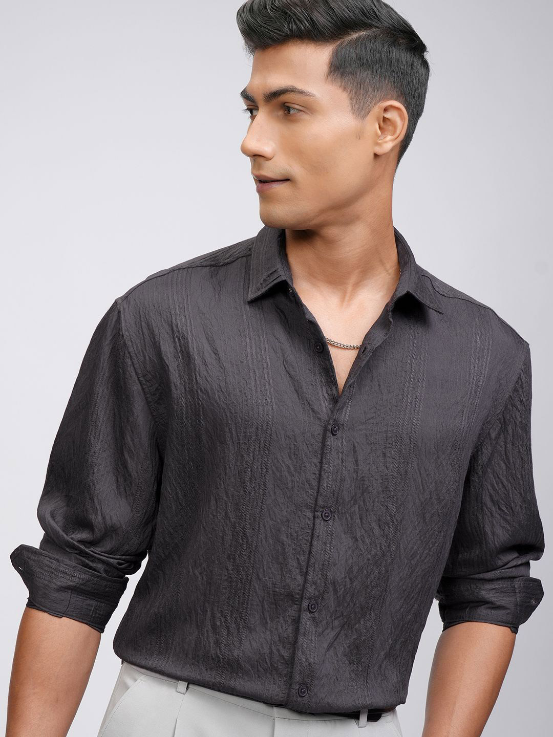 HIGHLANDER Men Spread Collar Textured Formal Shirt