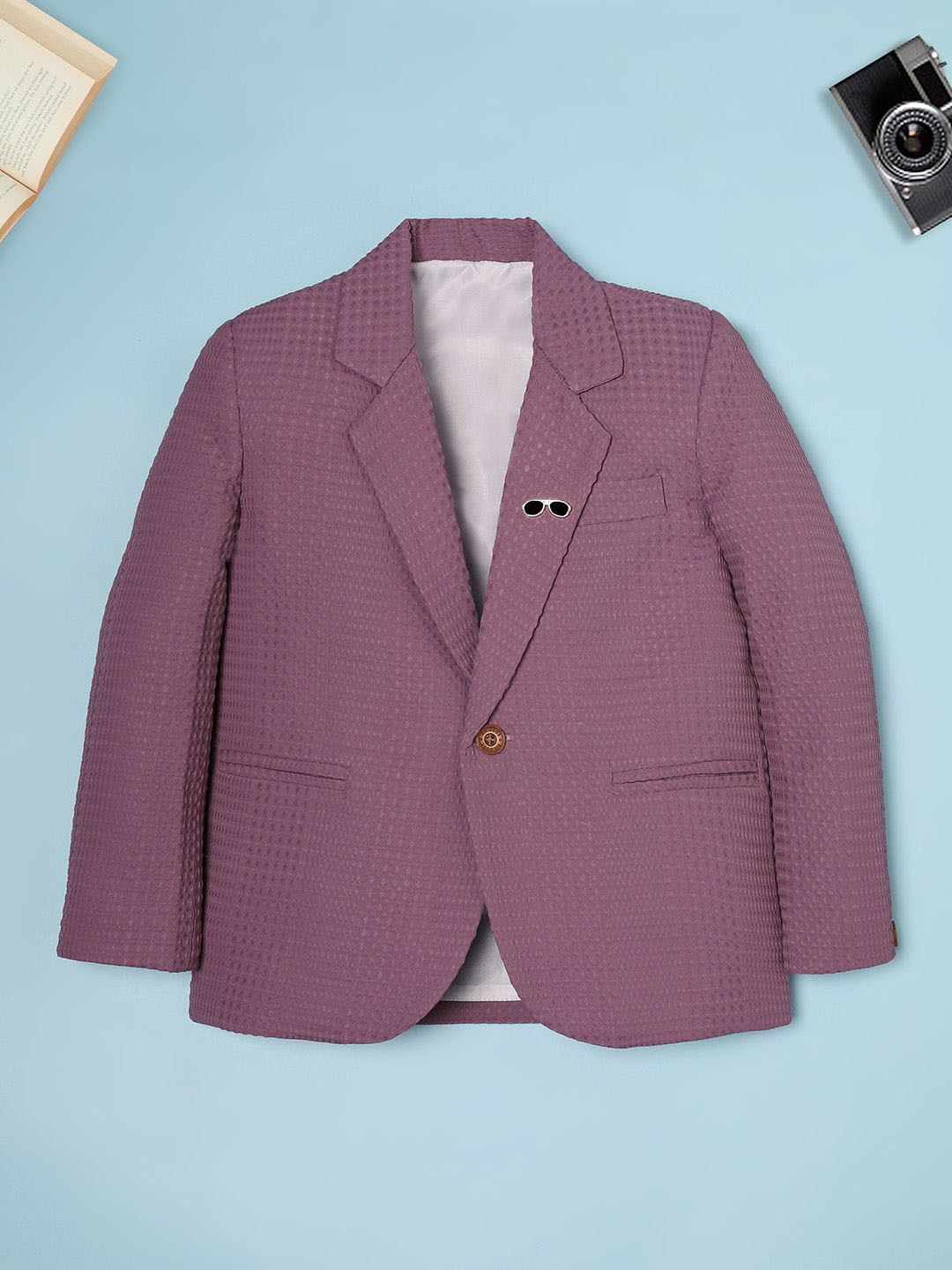 Ridokidz Boys Textured Tailored Fit Notched Lapel Single Breasted Blazer
