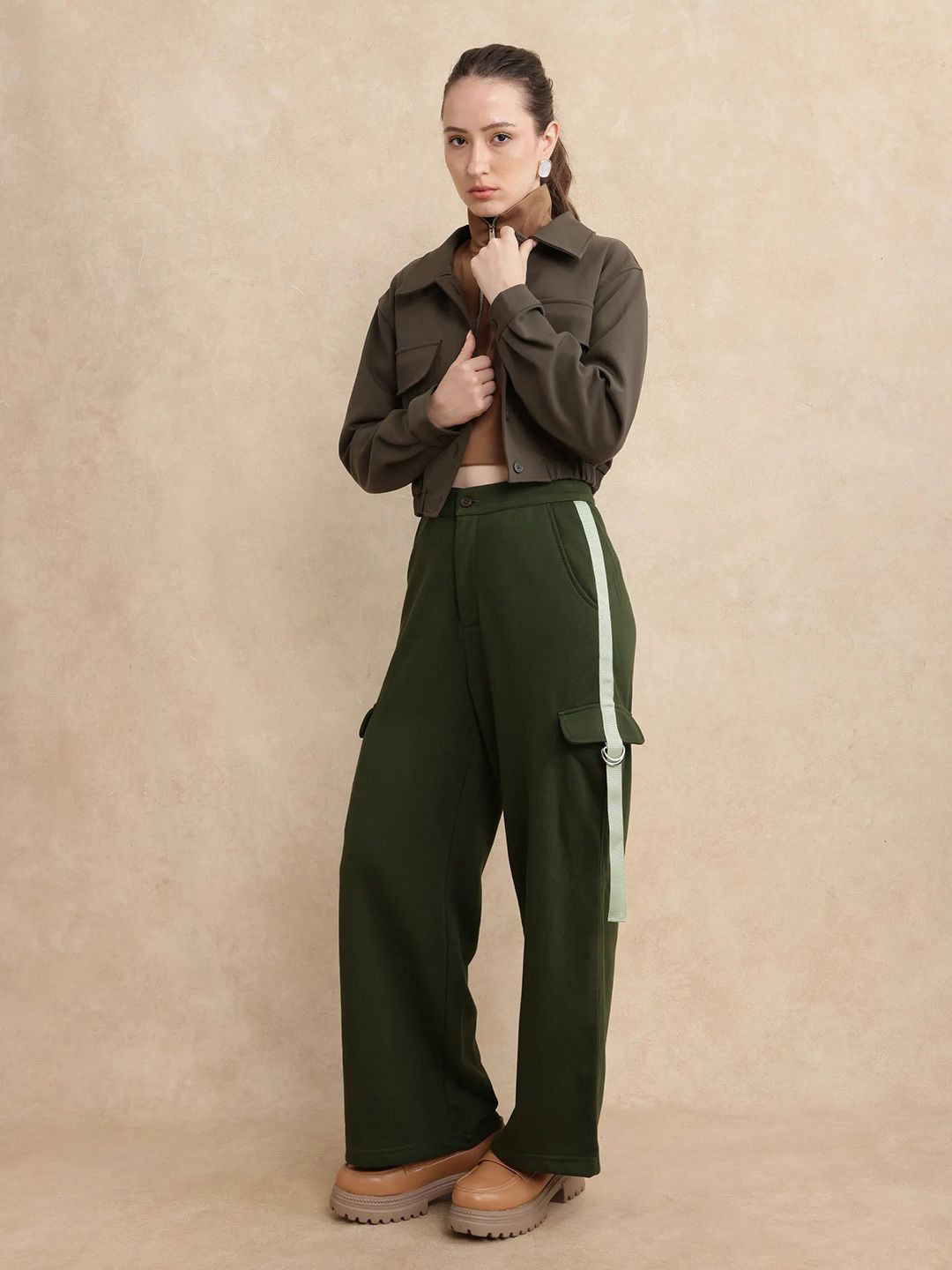 RAREISM KAR PRIMARY OLIVE Women Cotton Trousers