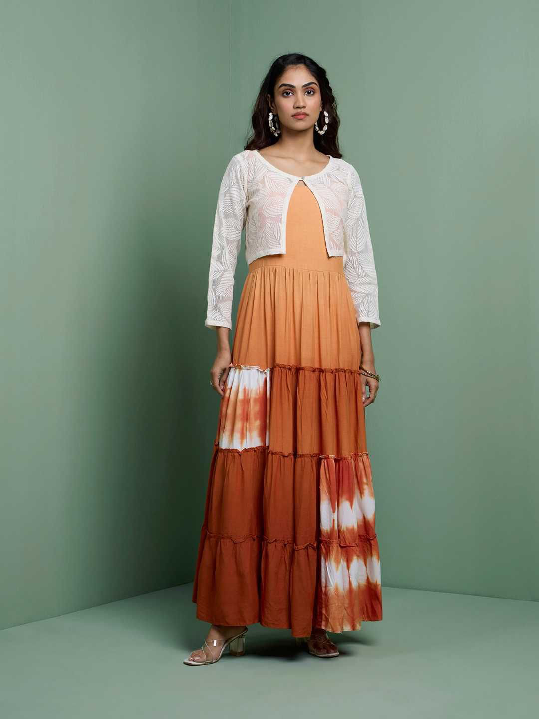Label Ishnya Ombre Tiered Maxi Dress With Knit Jacket