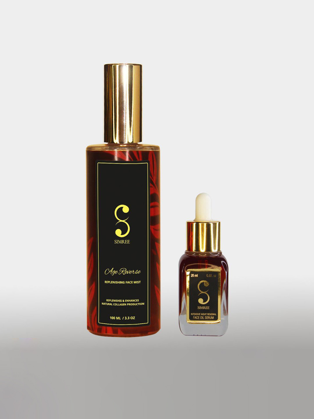 SIMREE 2Pcs Age Reverse Face Mist 100ml + Intensive Night Renewal Face Oil Serum 20ml