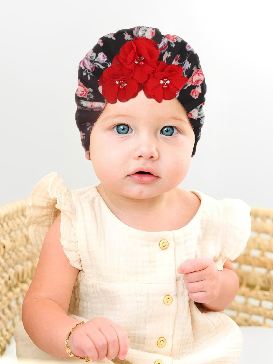 SYGA Kids Printed Embellished Flower Beanie