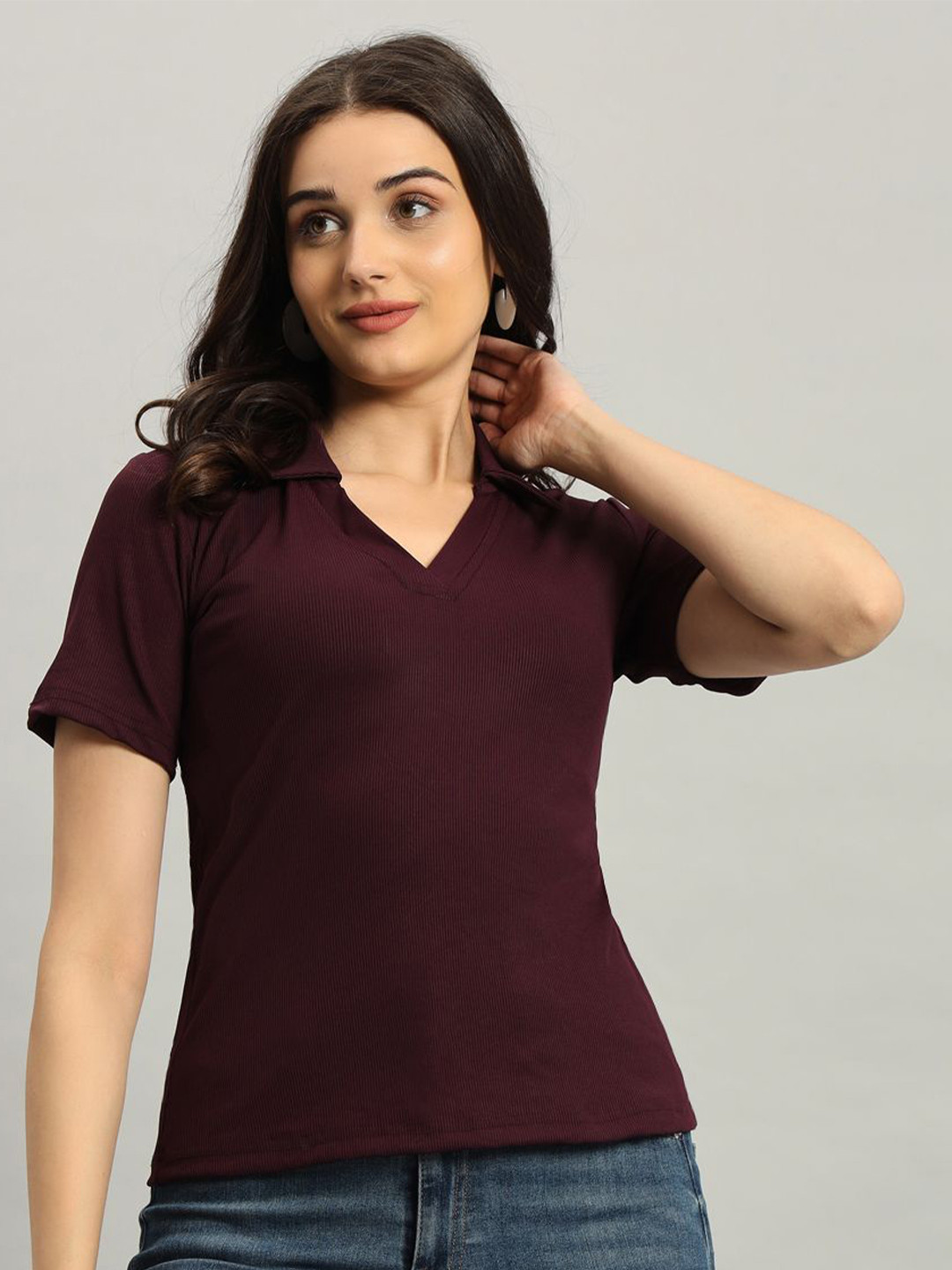 REBERRY Women Short Sleeves Crop Top