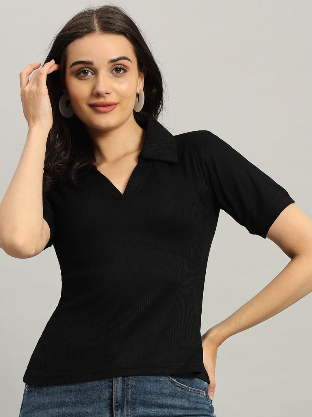 REBERRY Women Ribbed Crop Top