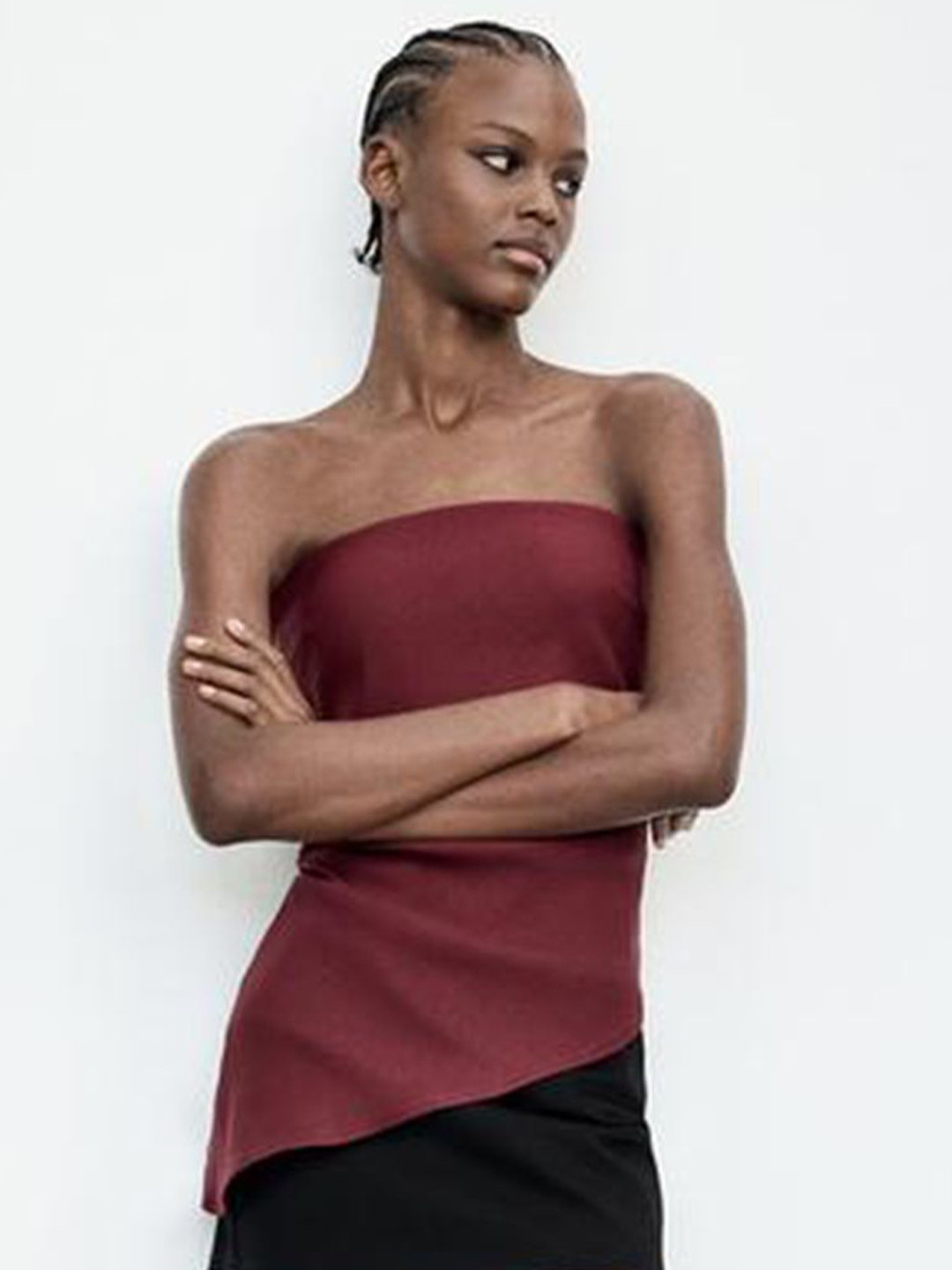 LULU & SKY Burgundy Strapless Tube Top - Party Wear