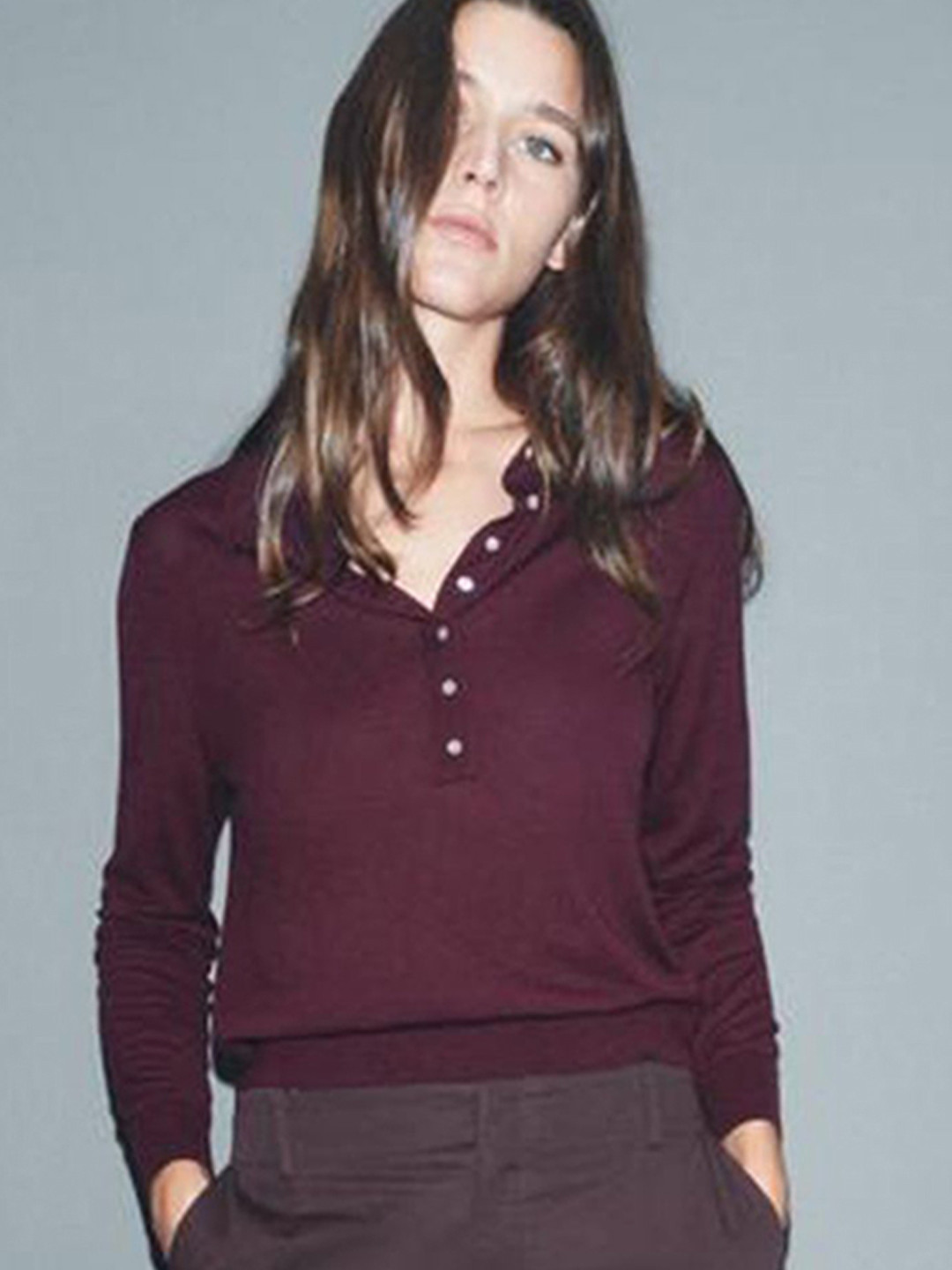 LULU & SKY Shirt Collar Full Sleeve Knitted Top