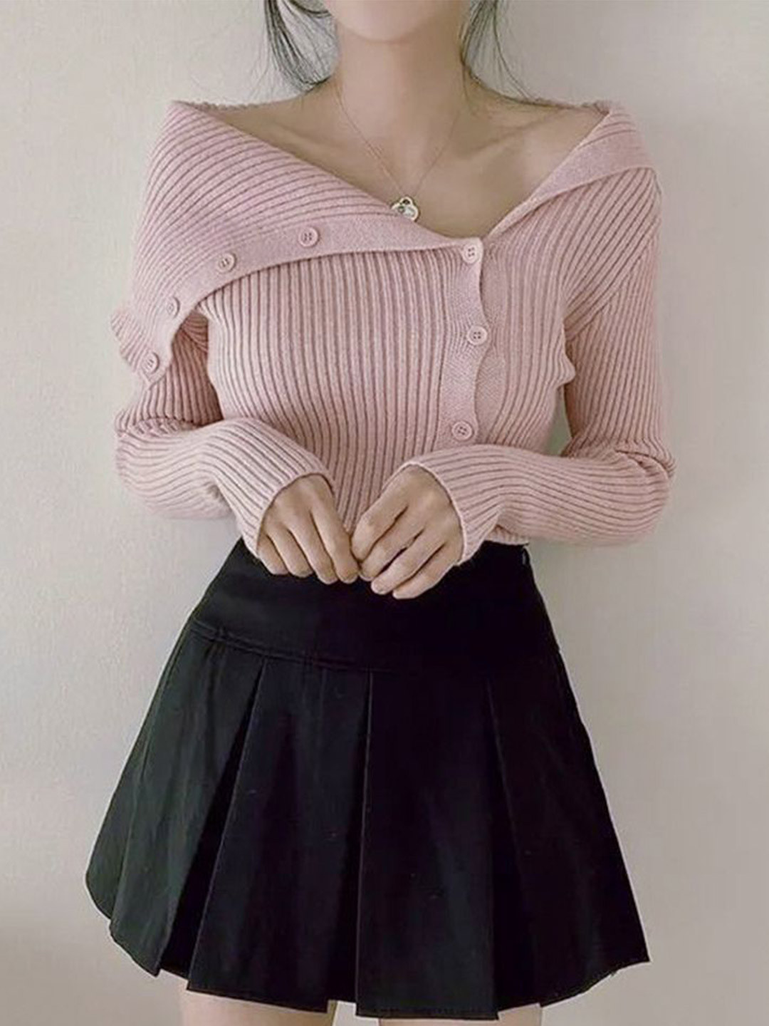 LULU & SKY Women Ribbed Knitted Top