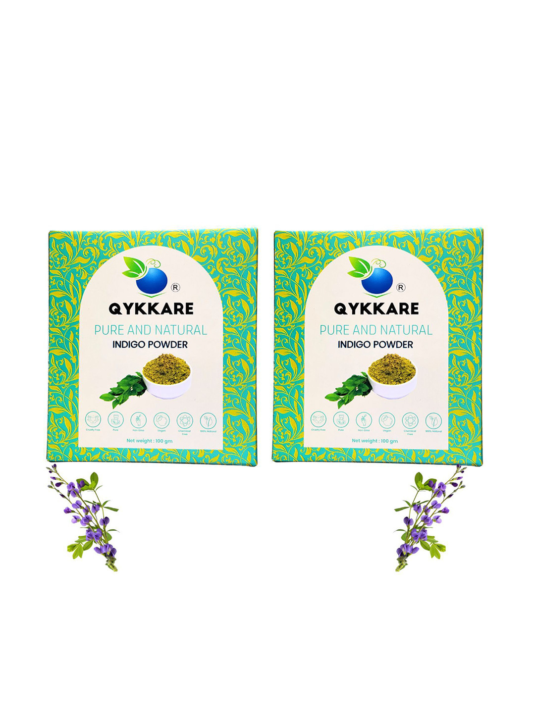 QYKKARE Set Of 2 Pure & Natural Indigo Powder Hair Color- 100 g Each- Black