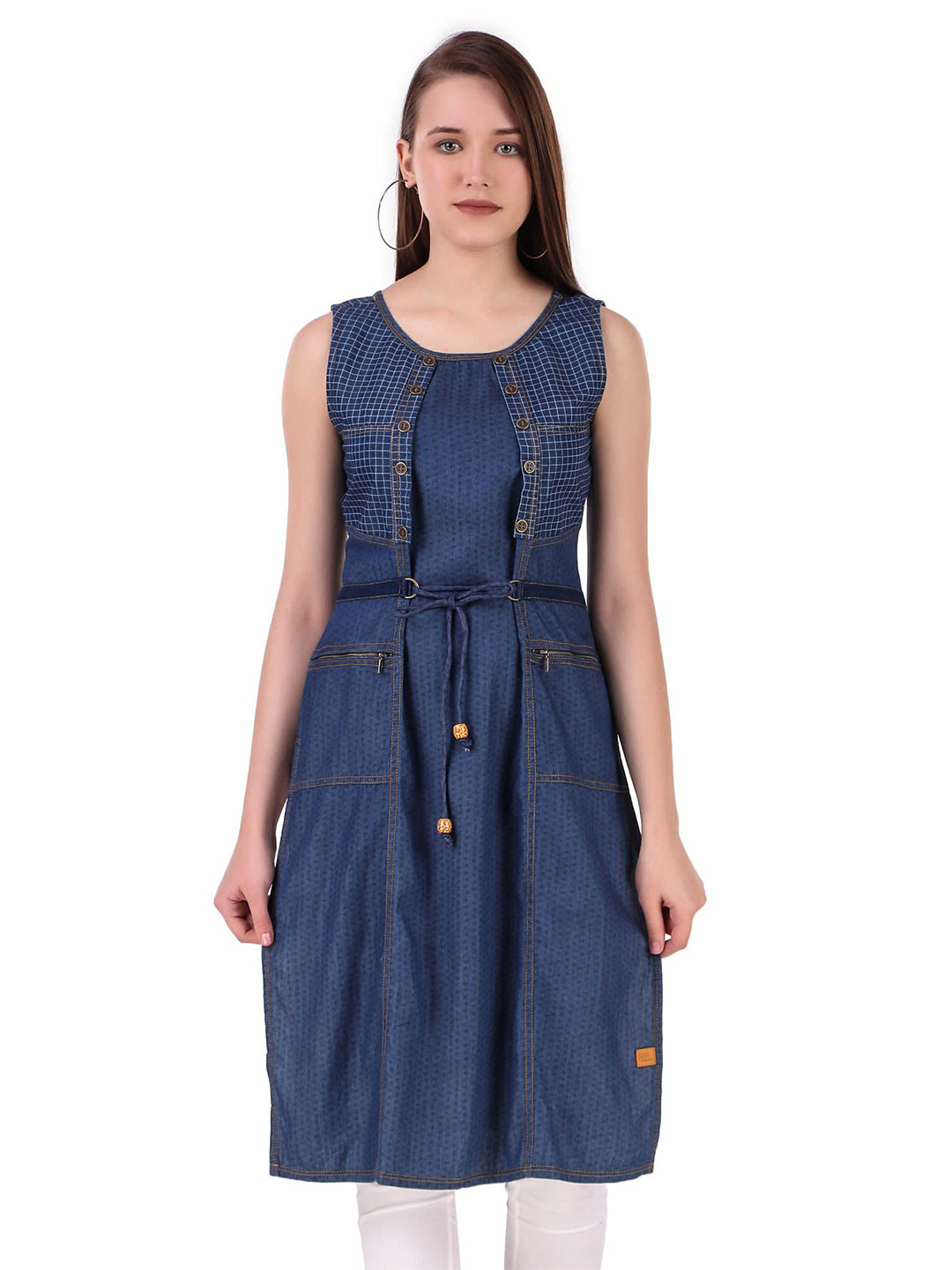 Pose india Women Pure Cotton Denim Kurti With Koti