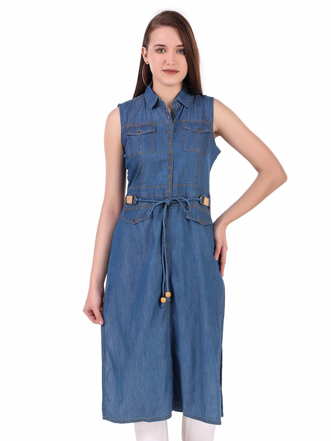 Pose india Women Shirt Collar Pure Cotton Denim Kurti