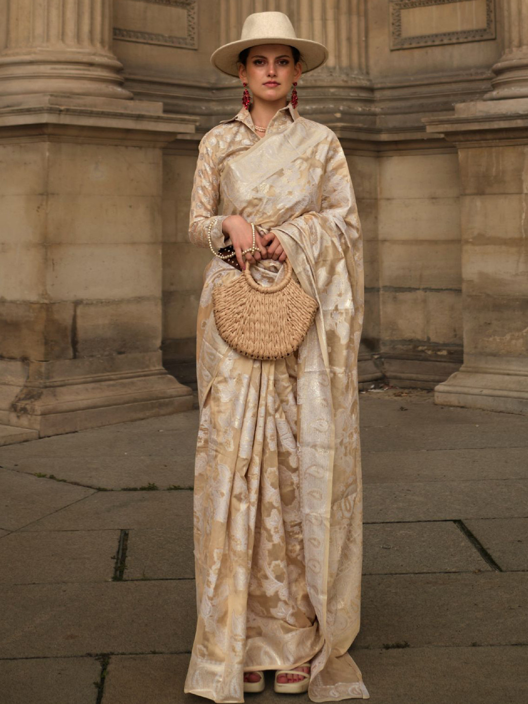 ODETTE Organza Woven Saree With Unstitched Blouse For Women