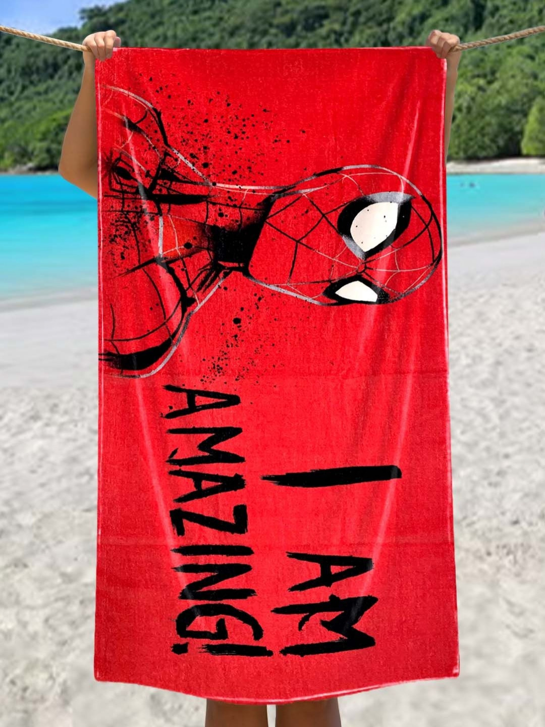 Marvel Kids Red & Black I'm Amazing Spiderman Printed Cotton 350 GSM Bath Towel