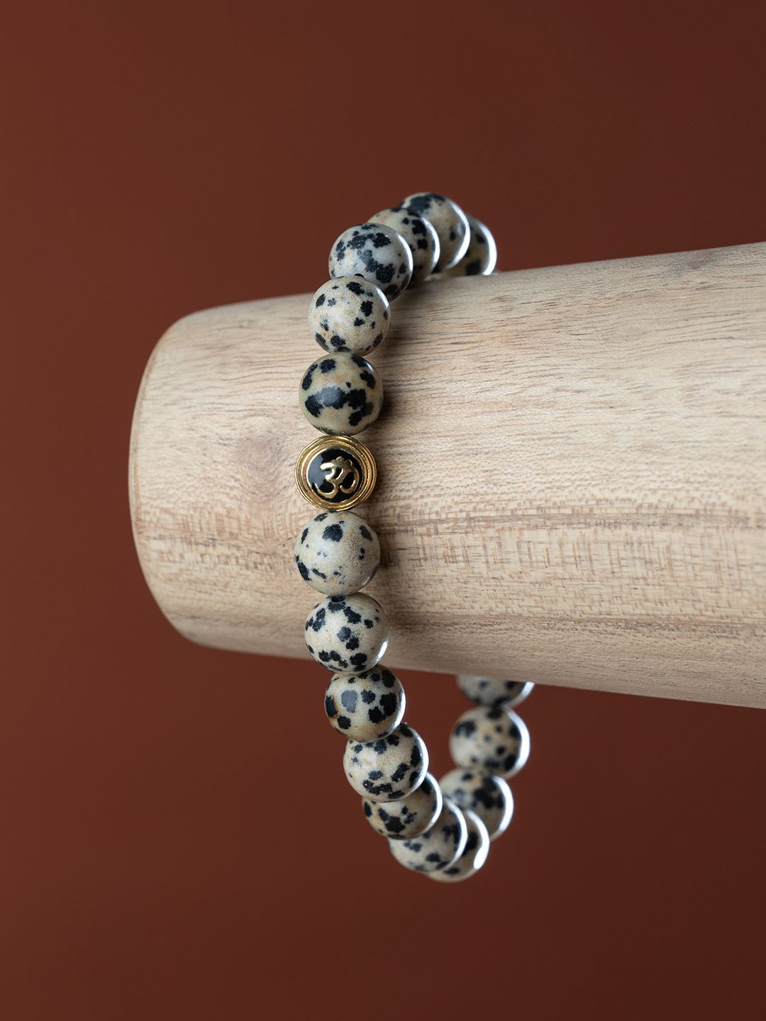 Stone Story By Shruti Men Gold-Plated 925 Sterling Silver Jasper Om Elasticated Bracelet