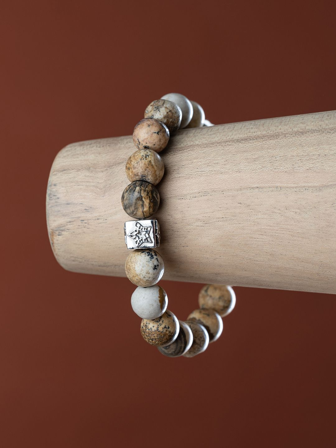 Stone Story By Shruti Jasper Cosmic Star Men 925 Sterling Silver Rhodium-Plated Bracelet