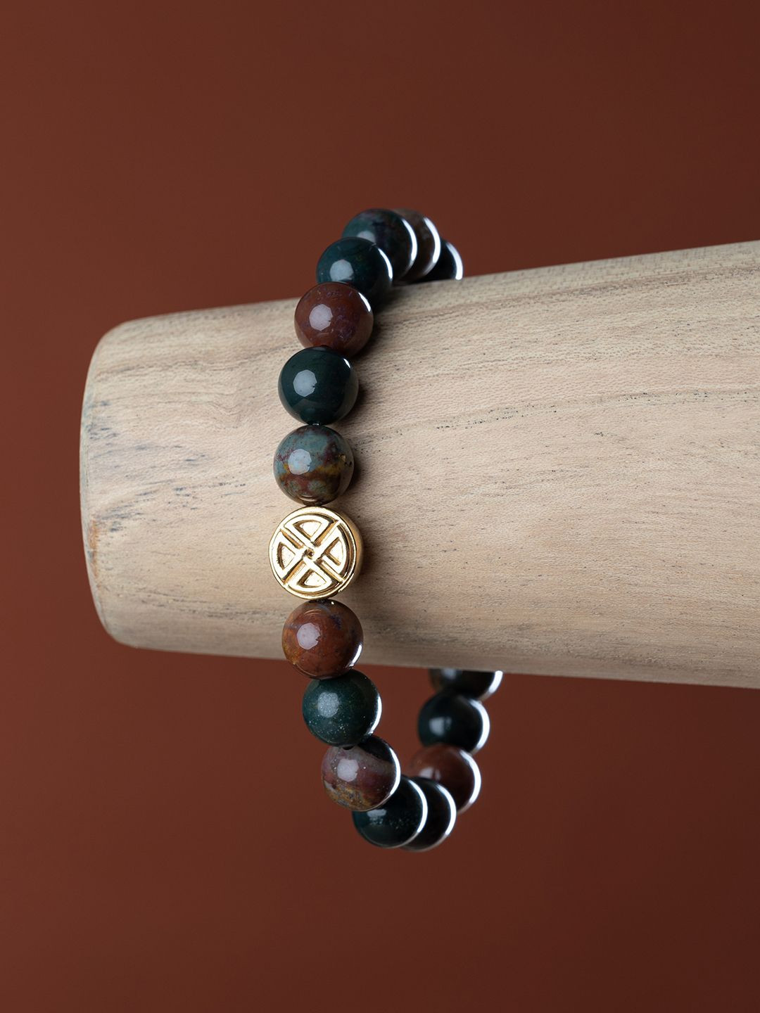 Stone Story By Shruti Men 925 Sterling Silver Bloodstone Studded Gold-Plated Bracelet