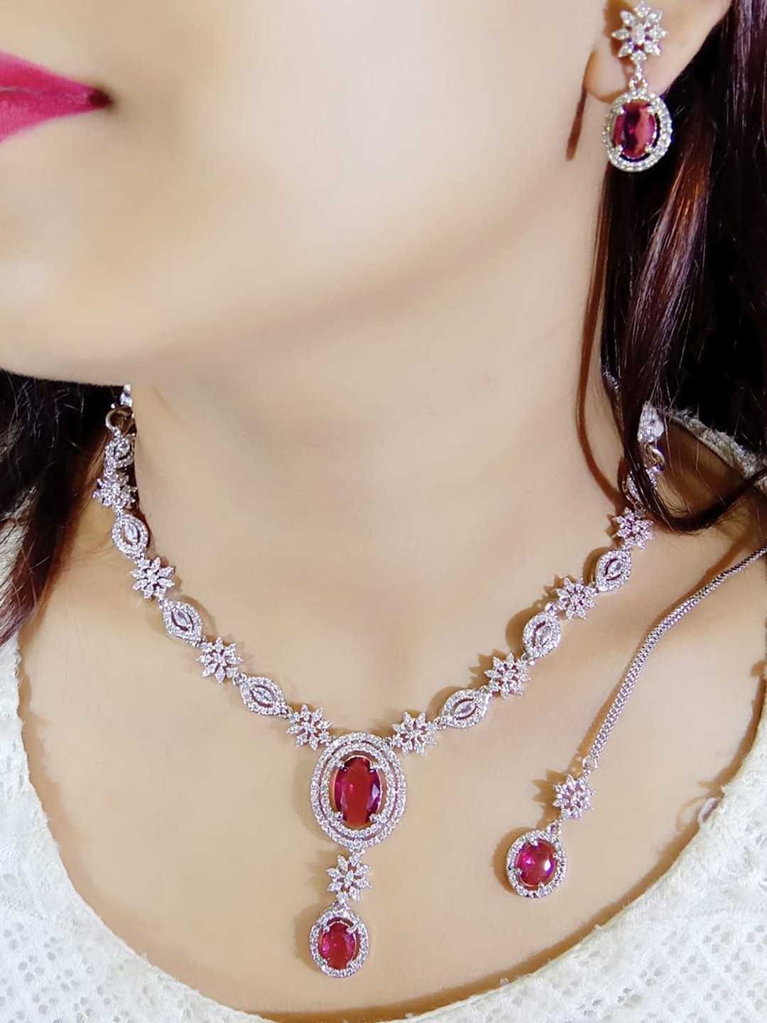 Ladymania Sliver-Plated & American Diamond Studded Jewellery Set
