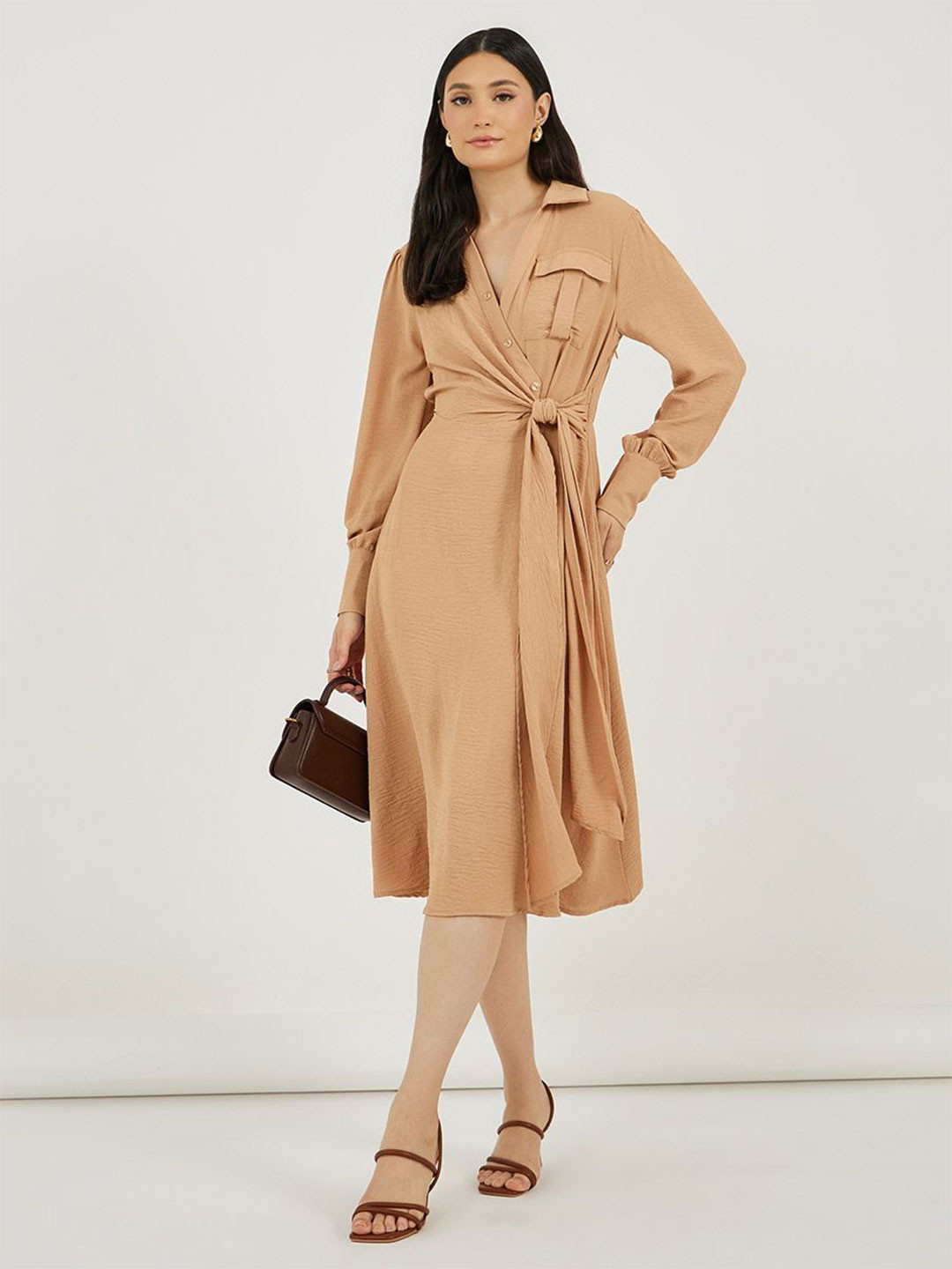 Styli Women Solid Collared Long Sleeves Shirt Midi Dress