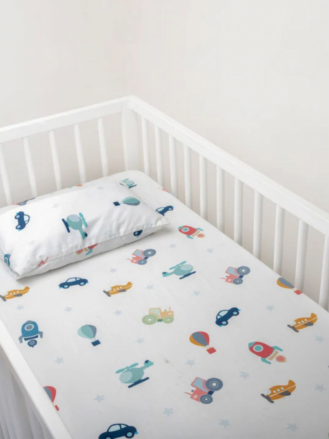 WAXWINGO White Conversational Cotton 144 TC Single Bedsheet with a Pillow Cover-355 x 177 cm