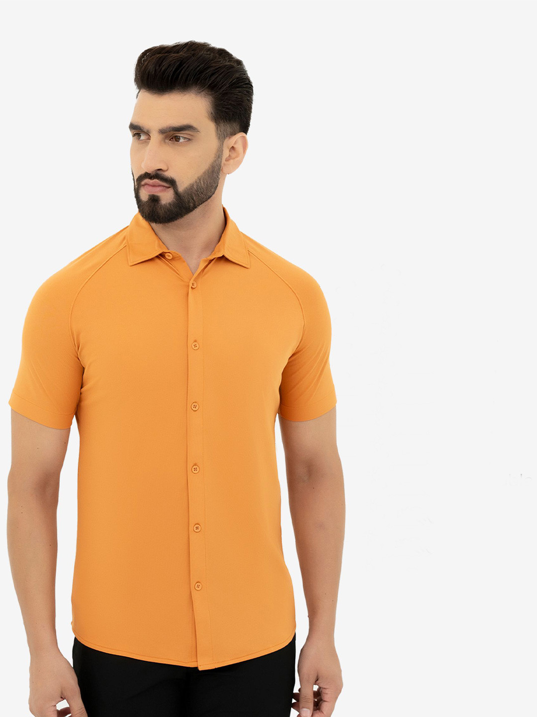 Harfun Men Slim Fit Spread Collar Solid Casual Shirt