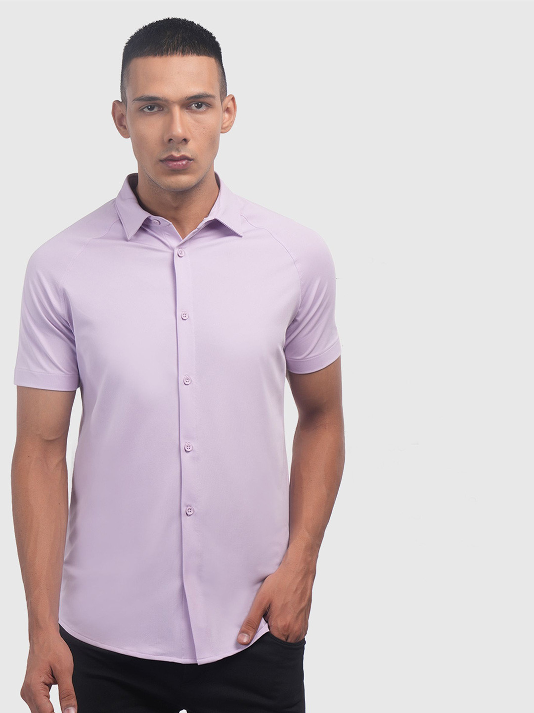 Harfun Men Spread Collar Solid Casual Shirt