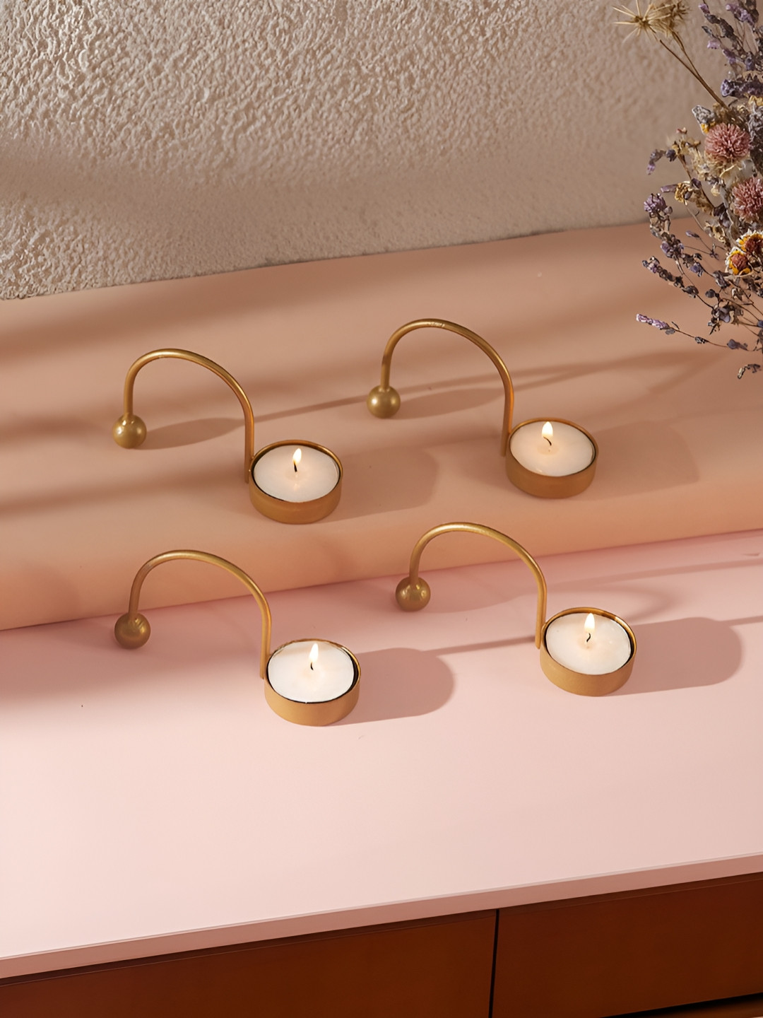 Homspurts Gold-Toned 4 Pieces Mosaic Glow Tea Light Candle Holders