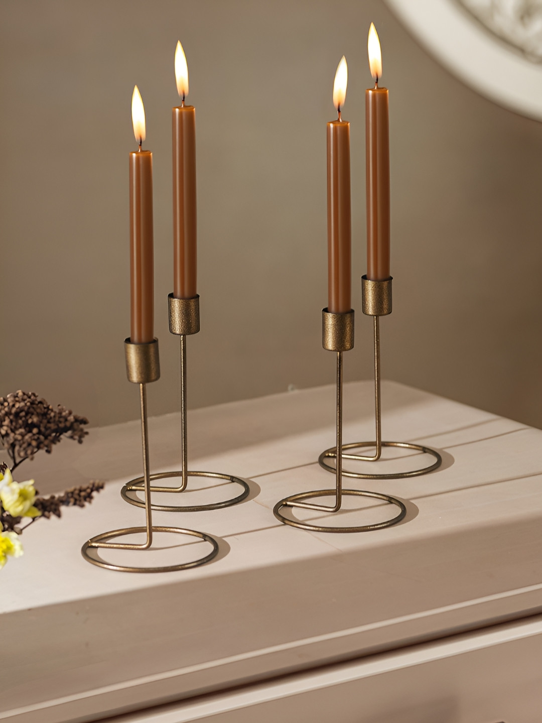 Homspurts Copper-Toned 4 Pieces Crafted Gleam Tea Light Candle Holders