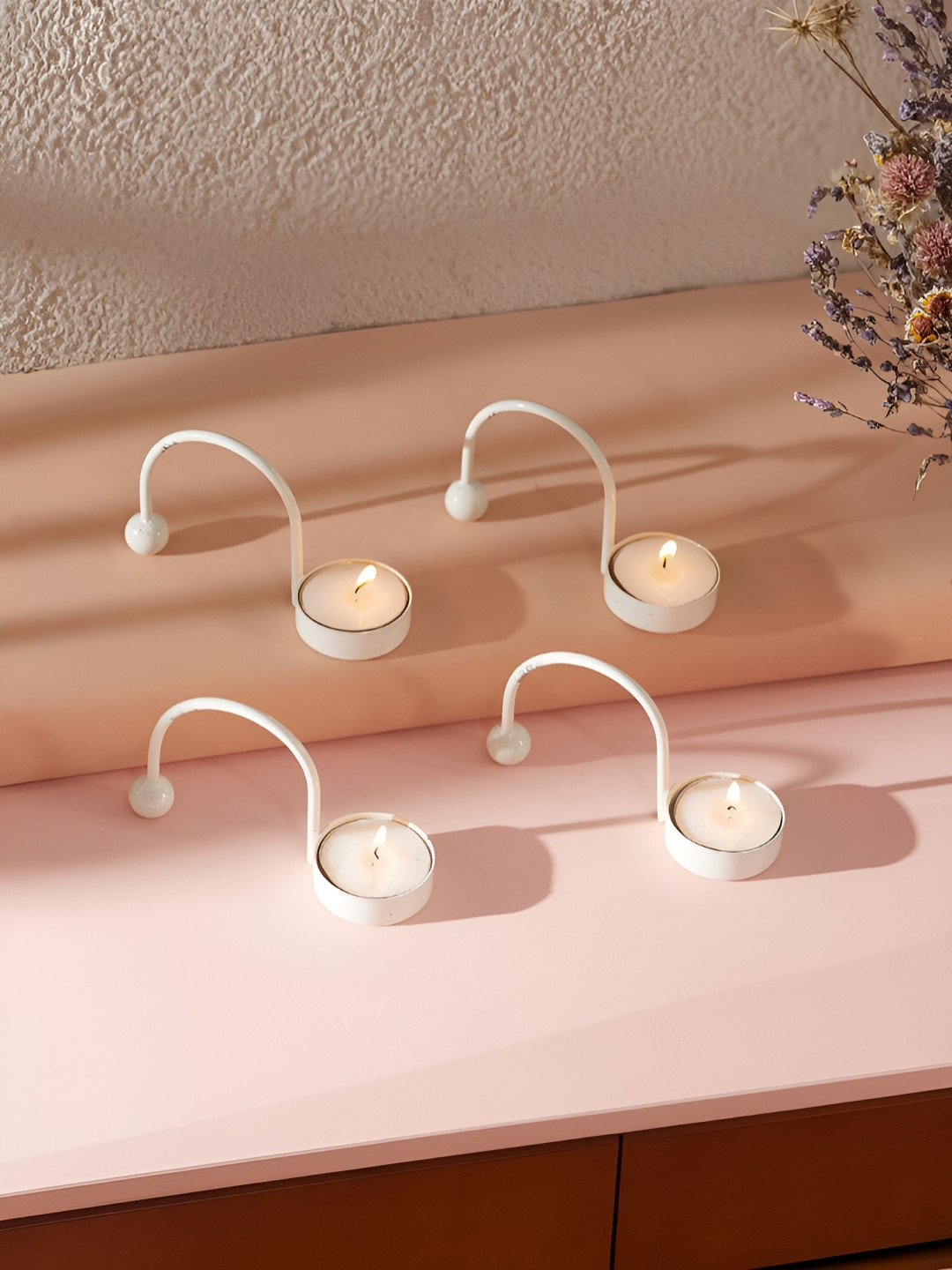 Homspurts White 4 Pieces Mosaic Glow Tea Light Candle Holders