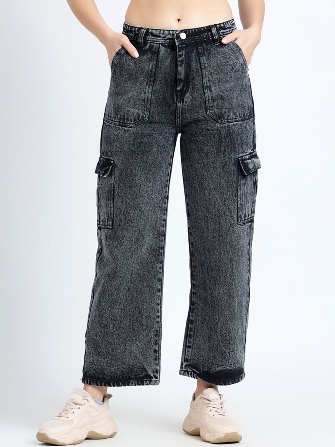 AC CREATION Women Jean Straight Fit High-Rise Highly Distressed Jeans