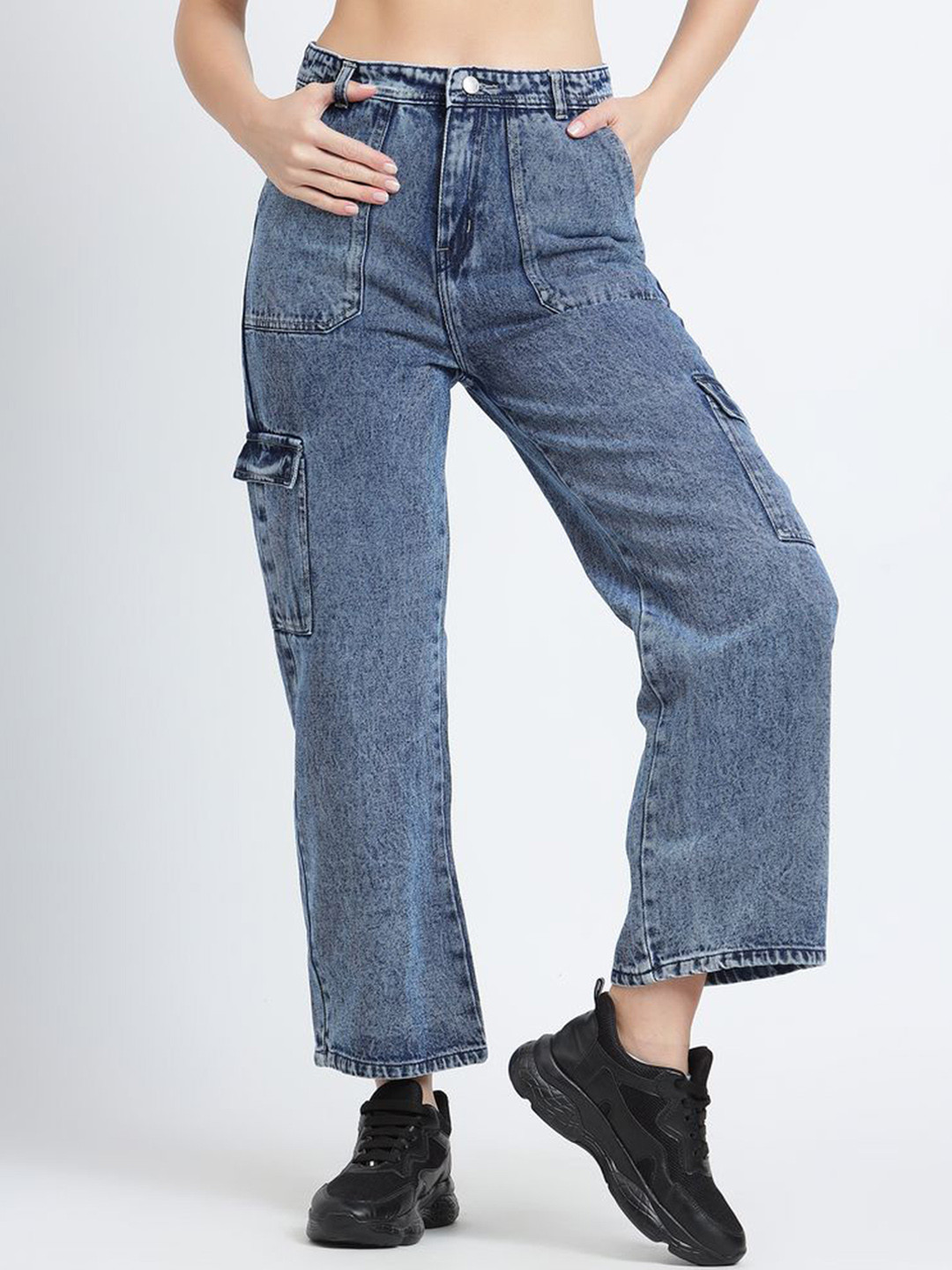 AC CREATION Women Straight Fit High-Rise Heavy Fade Jeans