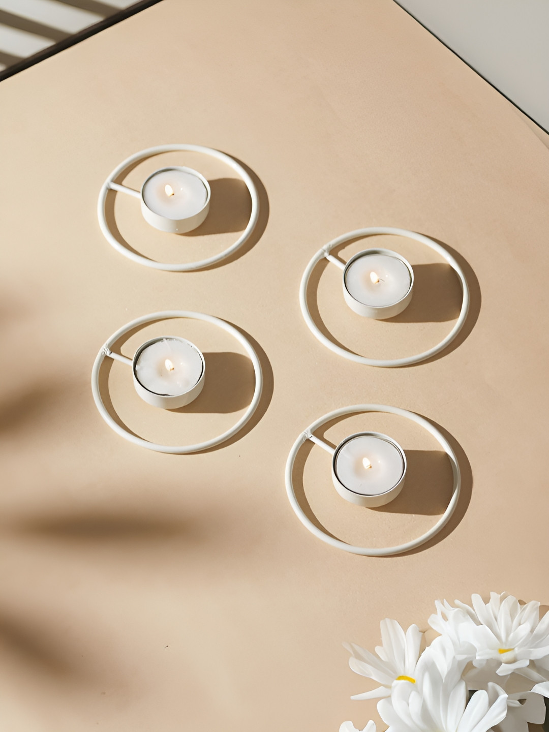 Homspurts White 4 Pieces Rustic Radiance Tea Light Candle Holders