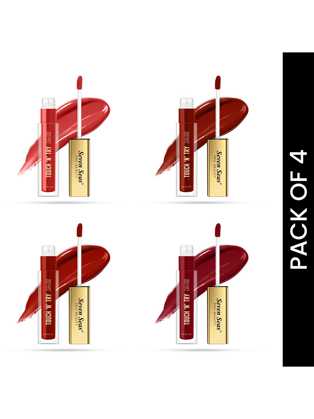 Seven Seas Touch N Try Set Of 4 Velvet Matte Liquid Lipstick- 4 ml Each - 16- 17- 18- 19