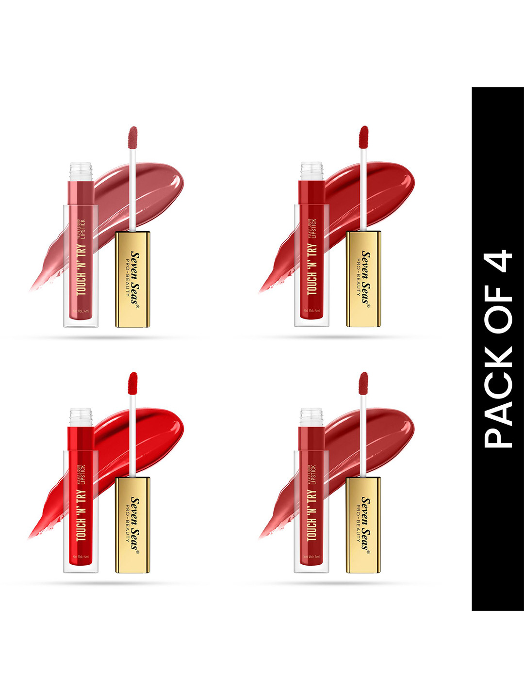 Seven Seas Touch N Try Set Of 4 Matte Velvet Lipstick - 4 ml Each - 11 - 12 - 13-15