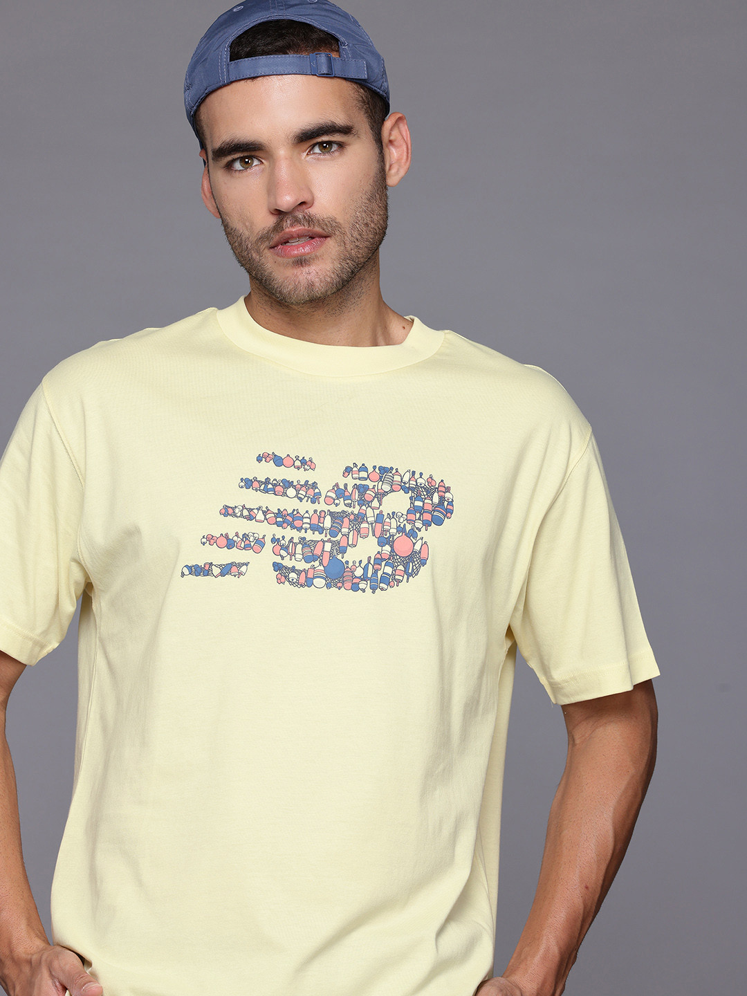 New Balanc Brand Logo Print Drop-Shoulder Sleeves Pure Cotton Relaxed Fit T-shirt