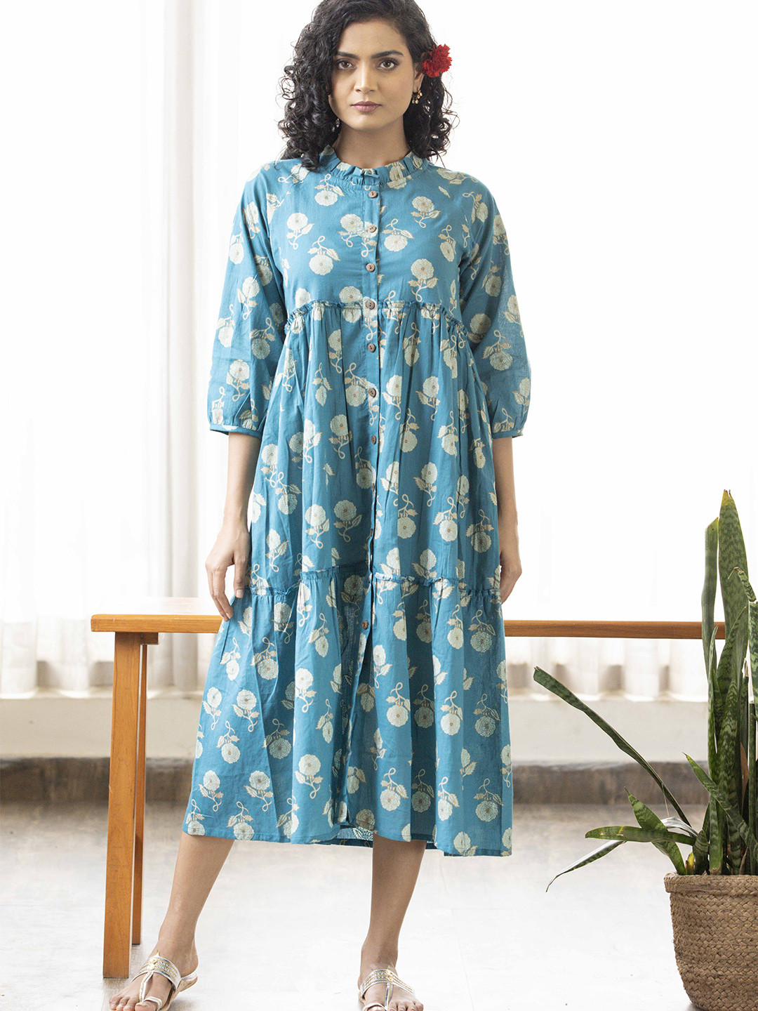 Maitri Jaipur Floral Print A-Line Midi Dress