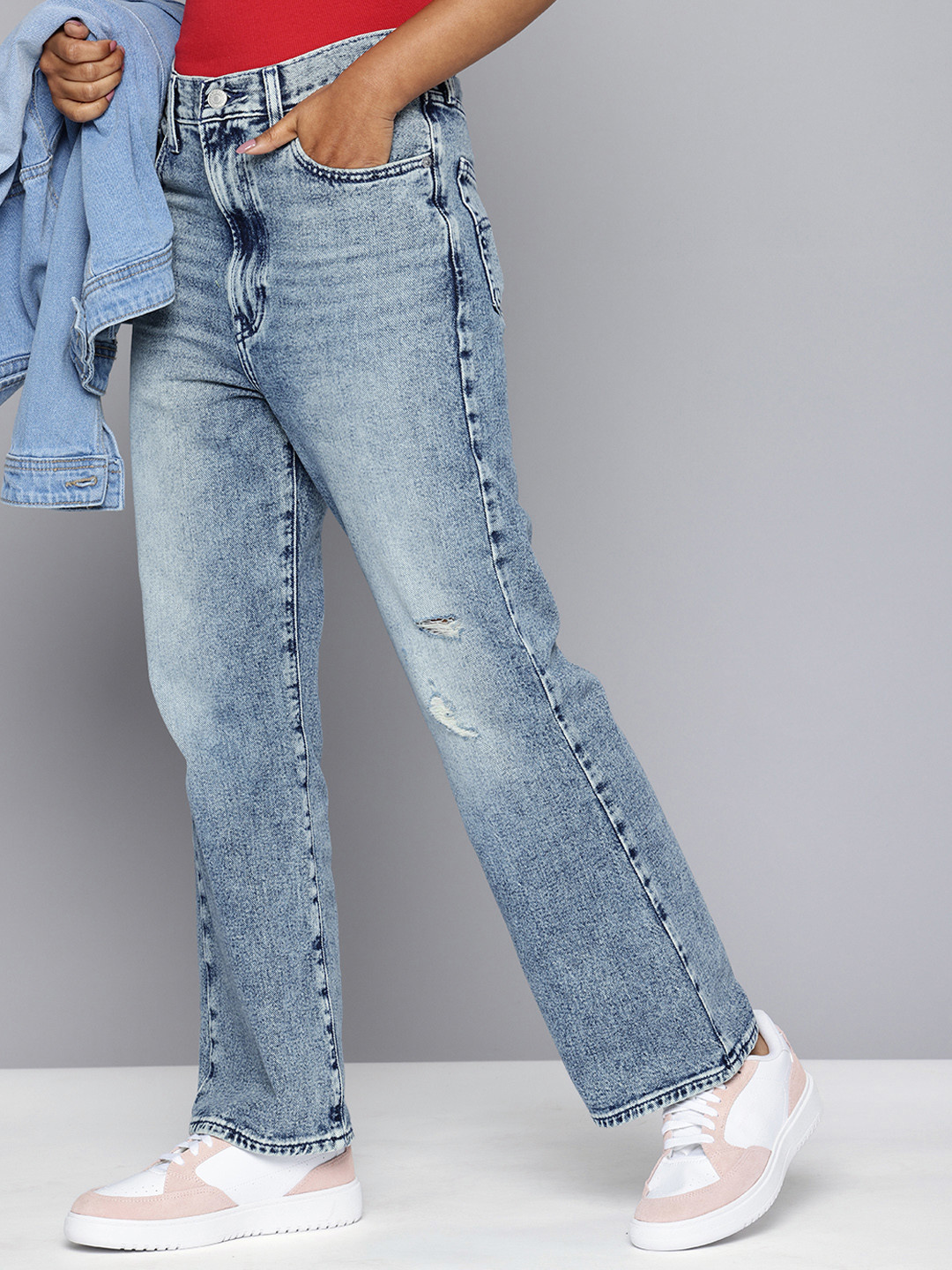 Levis Women Bootcut High-Rise Low Distress Light Fade Jeans
