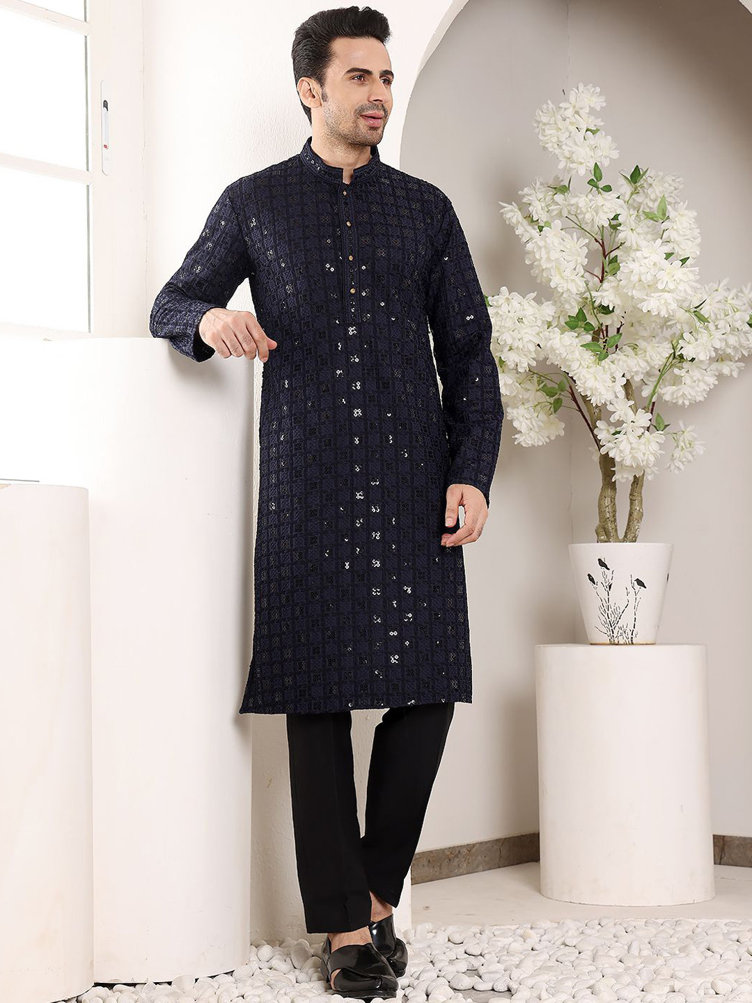 MULTI SHADES Ethnic Motifs Embroidered Sequins Straight Kurta