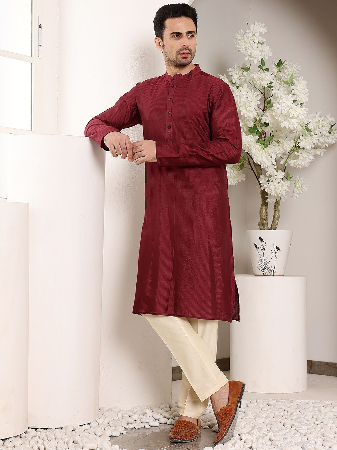 MULTI SHADES Striped Thread Work Straight Kurta