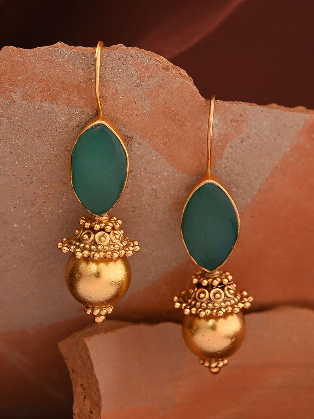 JAYPORE 925 Sterling Sliver Gold-Plated Contemporary Shaped Drop Earrings
