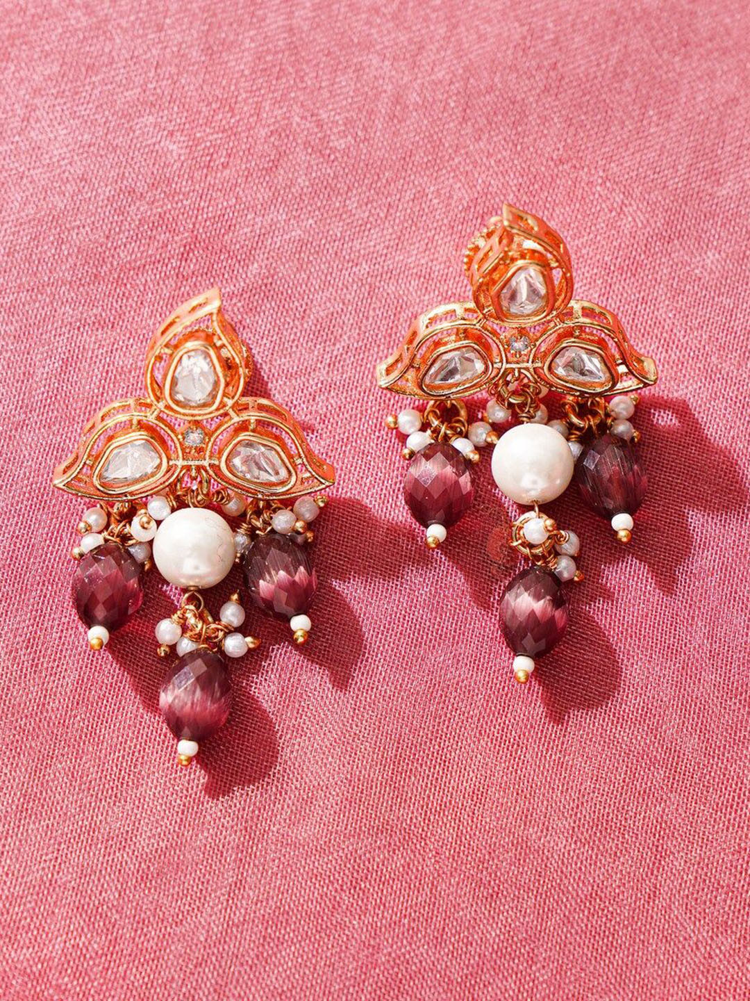 JAYPORE Gold Plated Artificial Stones Studded Contemporary Studs
