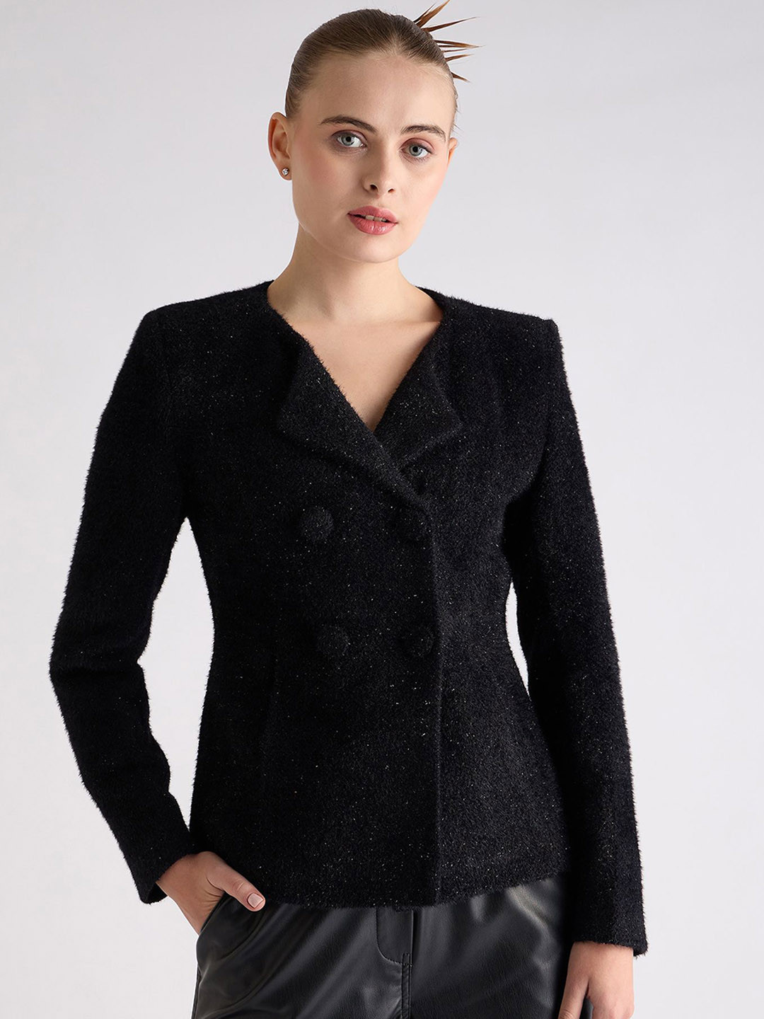 Centrestage Women Self-Design Notched Collar Tailo Fit Jacket