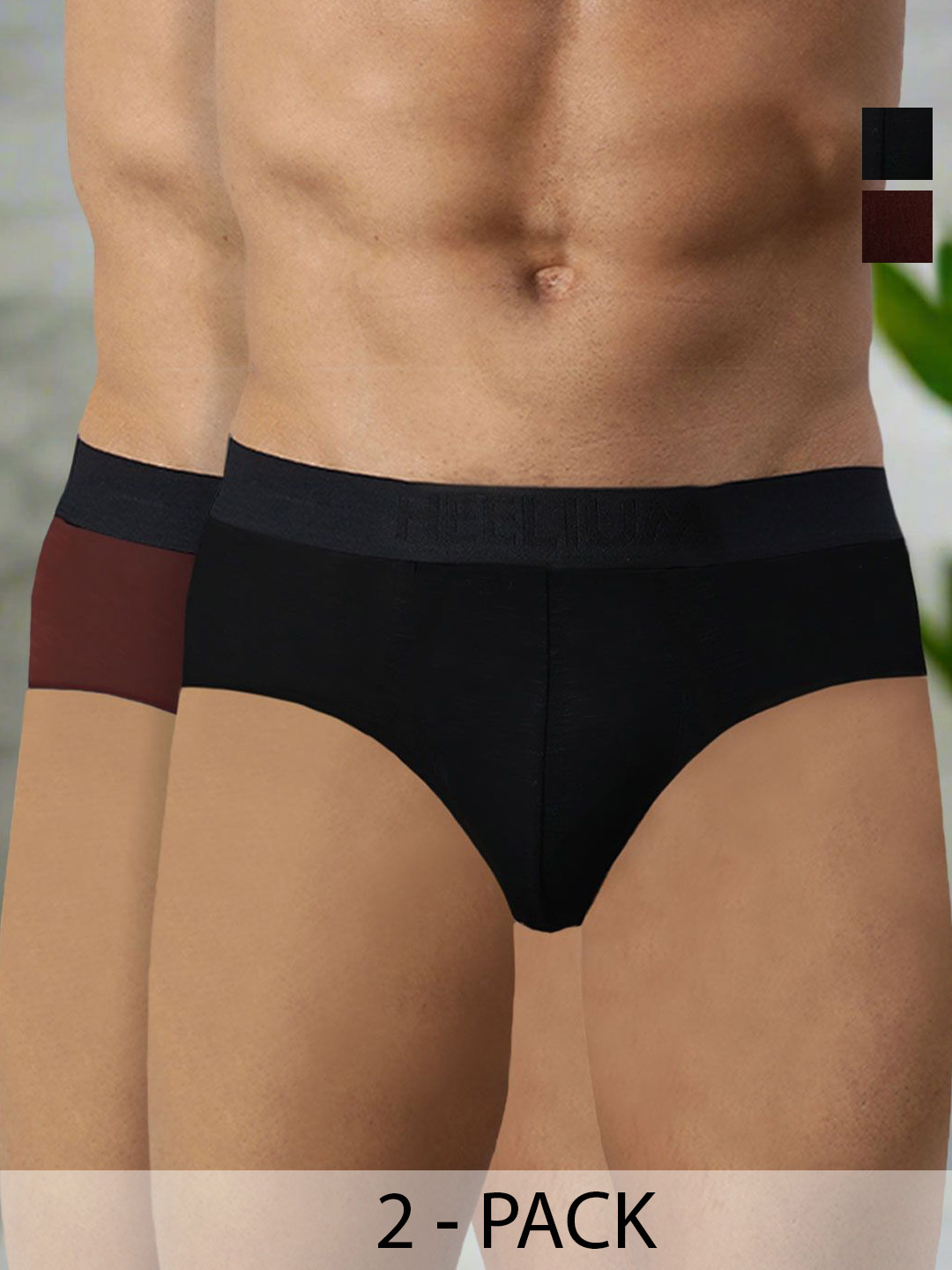 Heelium Men Pack Of 2 Bamboo Super Soft & Odour Free Comfort Fit Brief P2-BRIEF-BLKRED-S