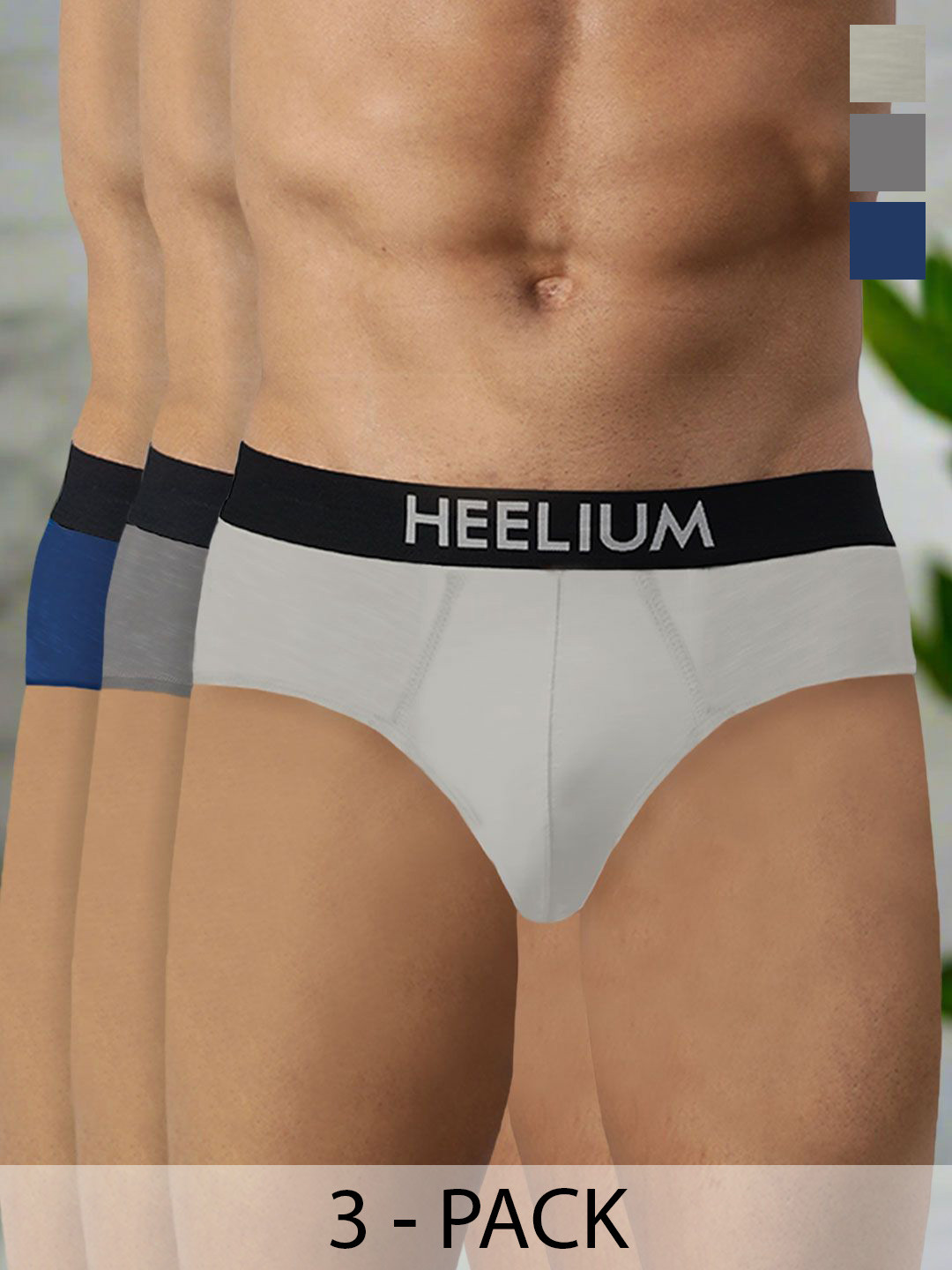 Heelium Men Pack Of 3 Bamboo Super Soft & Odour Free Comfort Fit Briefs P3-BRIEF-NBDGLG-S