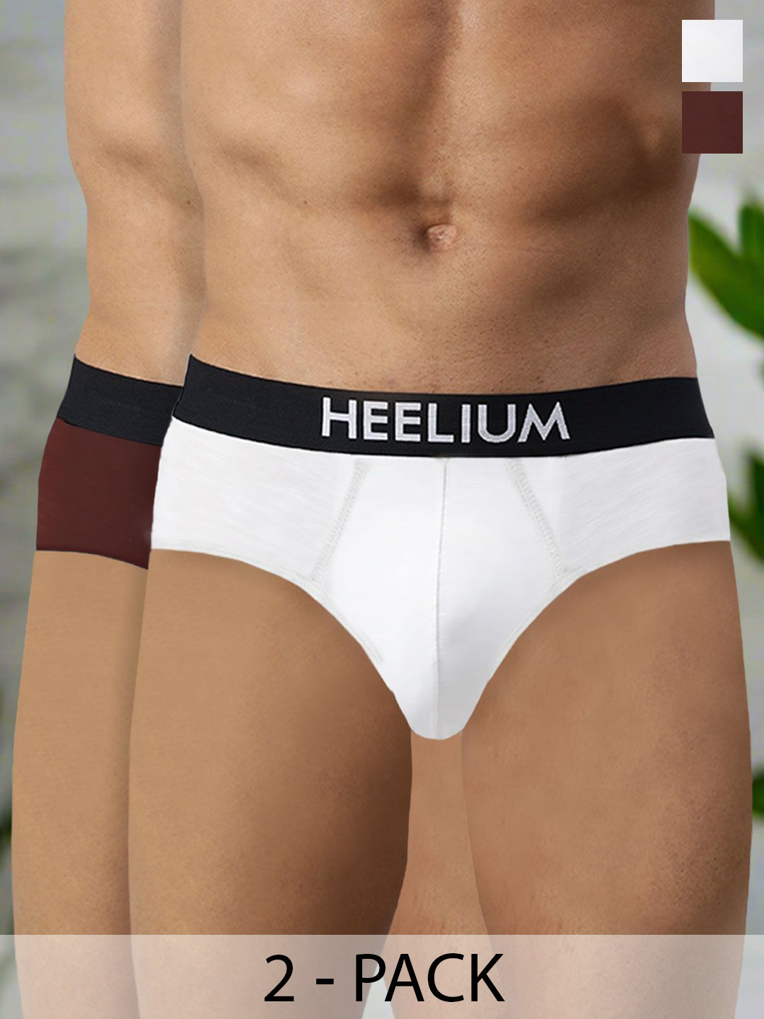 HEELIUM Men Pack Of 2 Bamboo Super Soft & Odour Free Comfort Fit Brief P2-BRIEF-WHTRED-S