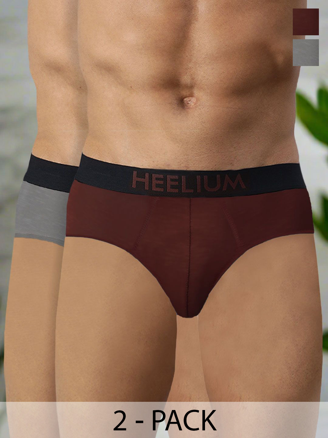 HEELIUM Men Pack Of 2 Bamboo Super Soft & Odour Free Comfort Fit Brief P2-BRIEF-DGRED-S